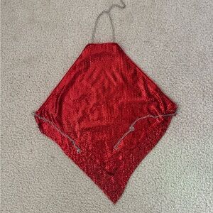 Windsor Red Sequin Halter Chain Top